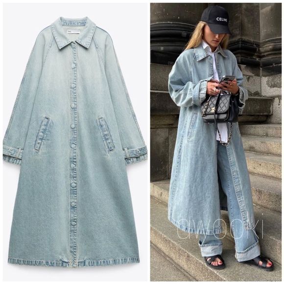 Zara Light Blue TRF Denim Trench Coat New - Picture 2 of 12